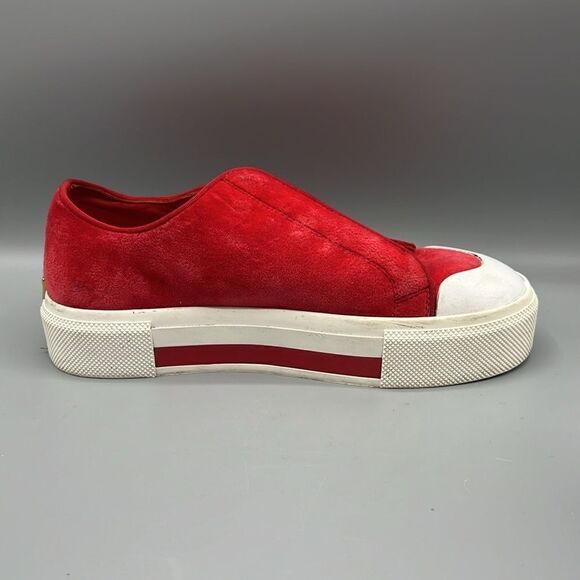Alexander McQueen Red Velvet Platform Lace Up Low Cut Sneakers - Picture 2 of 12